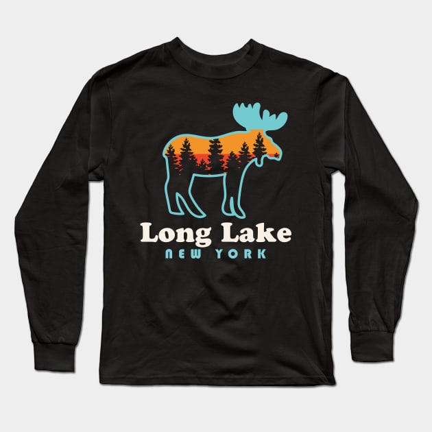 Long Lake New York Adirondacks Moose Mountains Long Sleeve T-Shirt by PodDesignShop